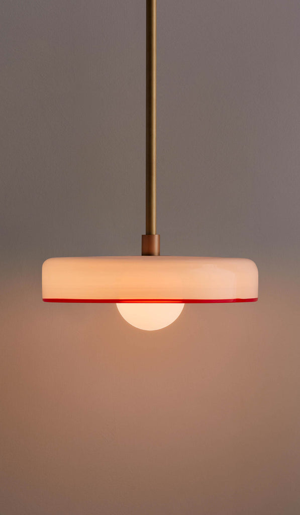 In Common With Opaline Glass Disc Pendant with Red Rim - Spartan Shop