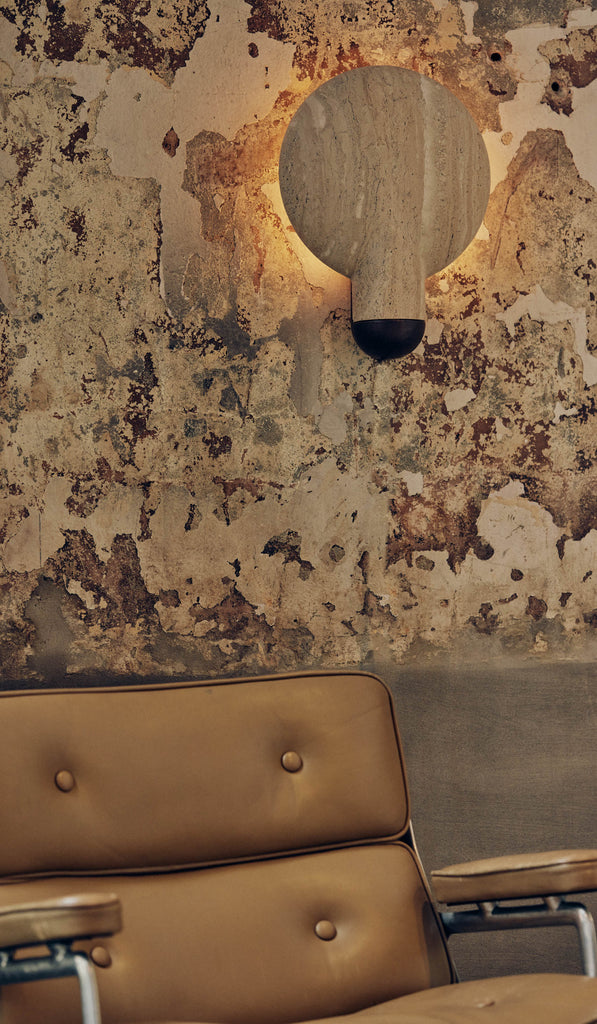 IN STOCK Studio Henry Wilson Classico Travertine with Blackened Cast Bronze Surface Wall Sconce - Spartan Shop
