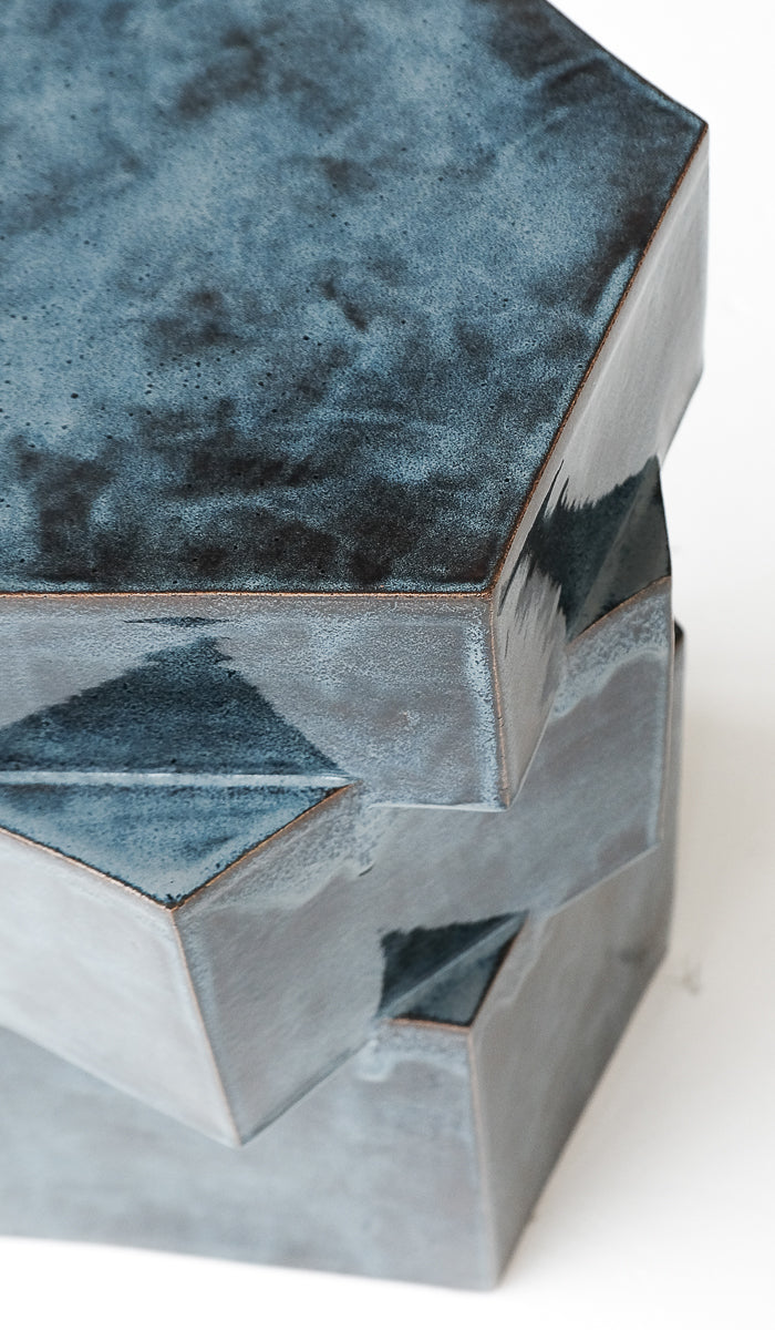 B Zippy Pam's Blue XL Tall Triple Tier Hex Side Table - Spartan Shop