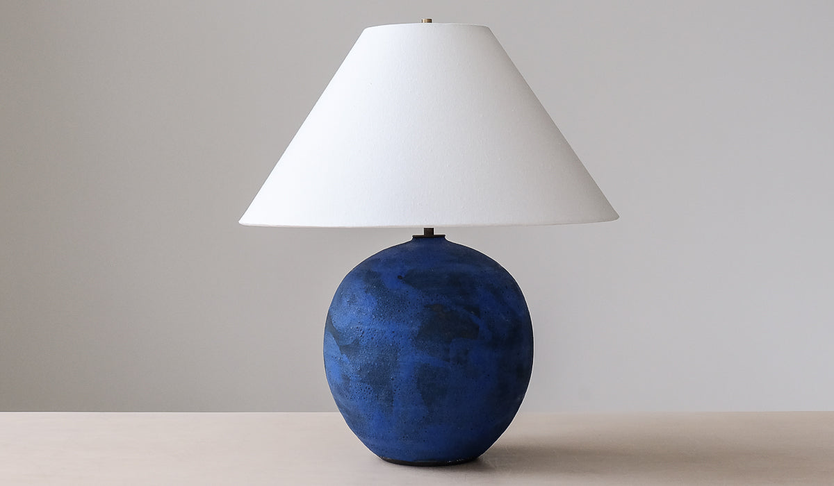 Victoria Morris Brushed Cobalt Large Orb Table Lamp with Empire Shade