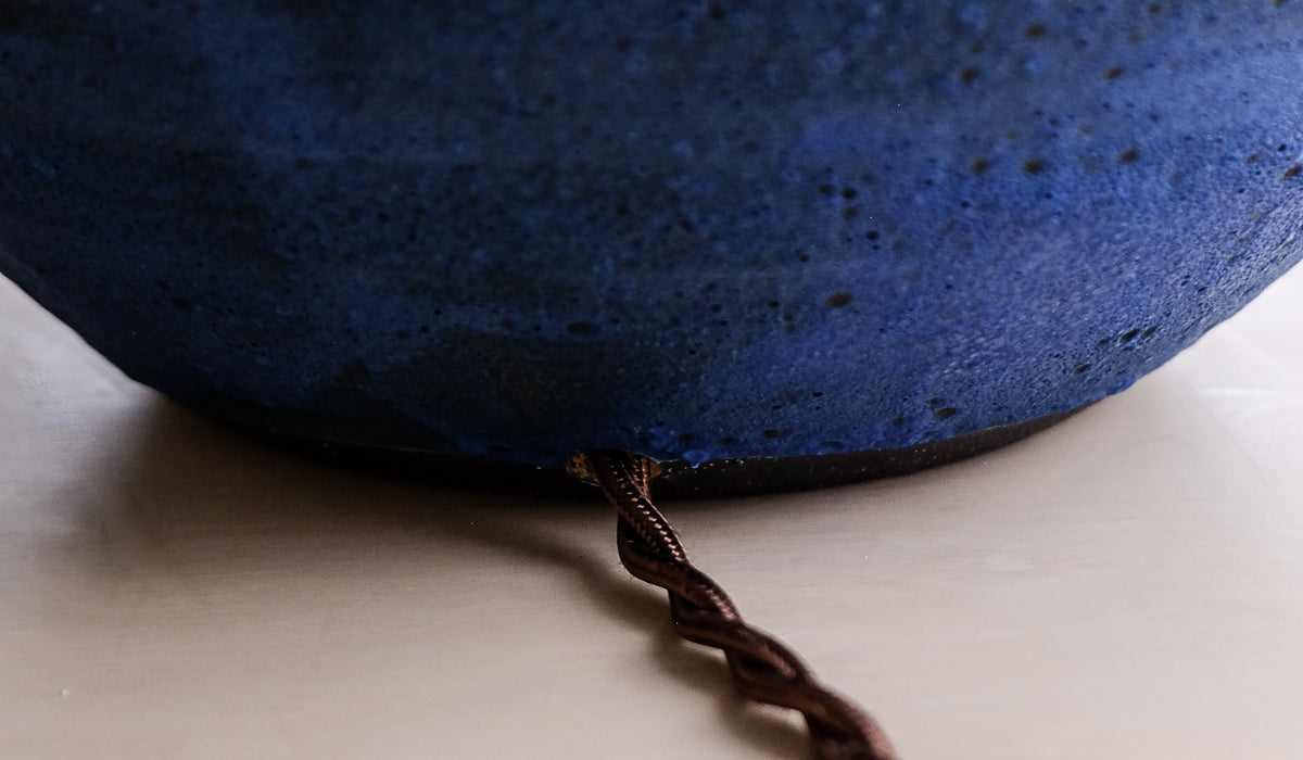 Victoria Morris Brushed Cobalt Large Orb Table Lamp with Empire Shade