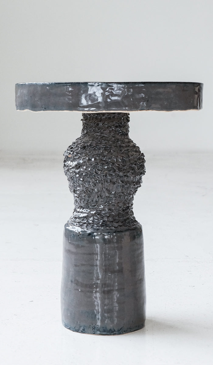 Mother of God Midnight Grey Pedestal Side Table No. 3