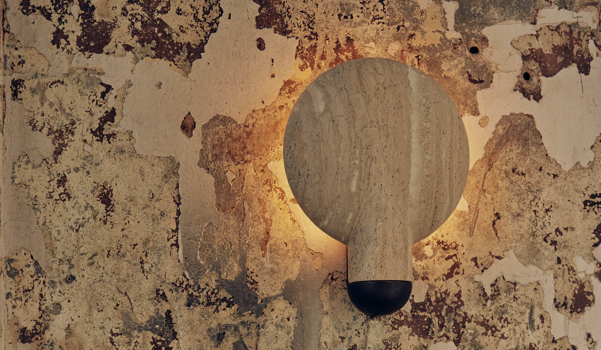 IN STOCK Studio Henry Wilson Classico Travertine with Blackened Cast Bronze Surface Wall Sconce - Spartan Shop