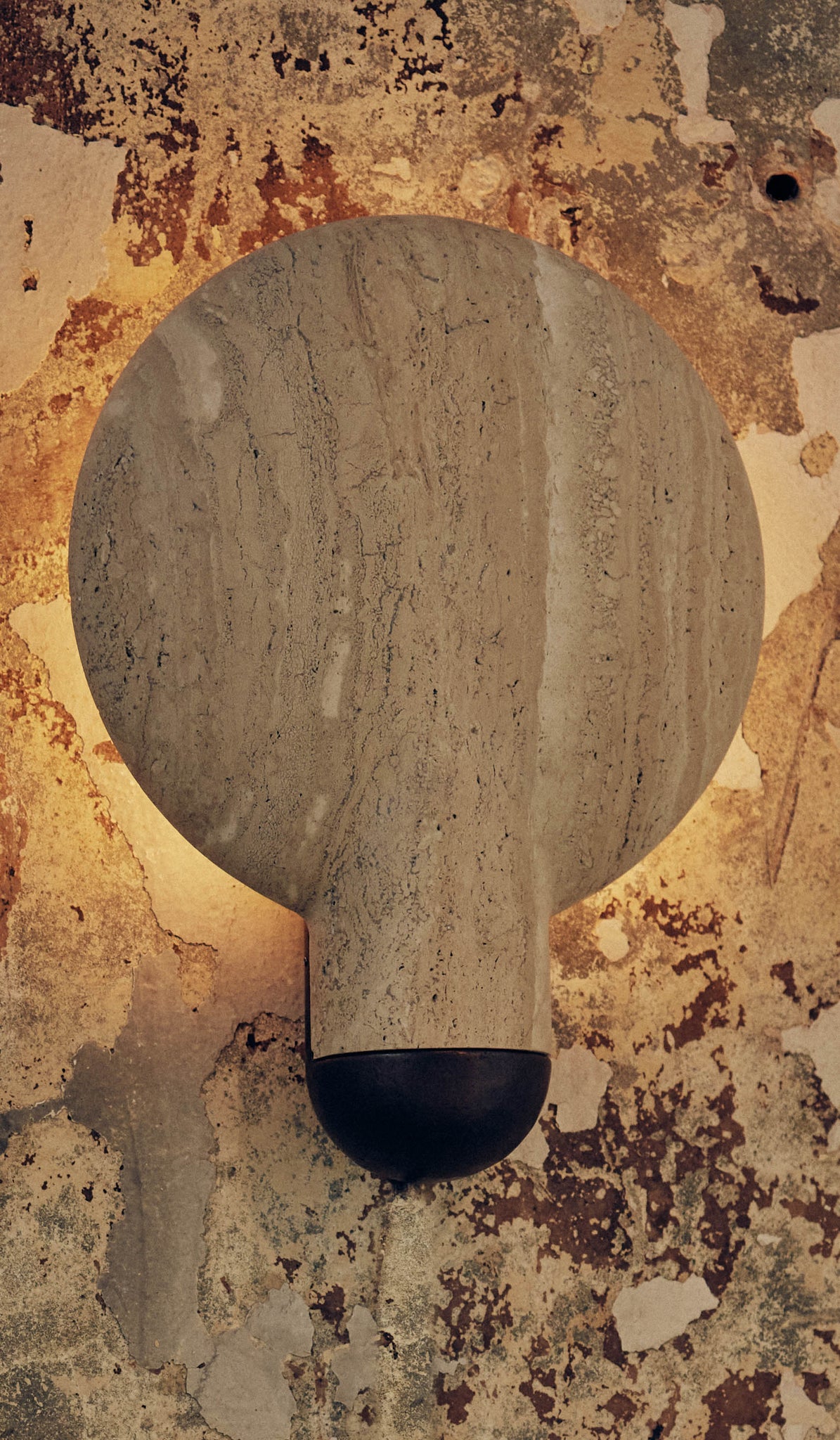 IN STOCK Studio Henry Wilson Classico Travertine with Blackened Cast Bronze Surface Wall Sconce - Spartan Shop