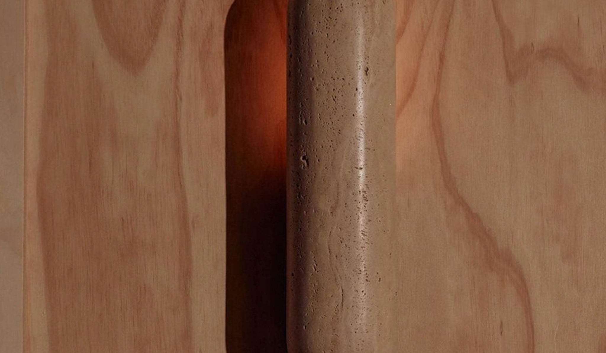 Studio Henry Wilson Classico Travertine with Blackened Cast Bronze Pill Sconce